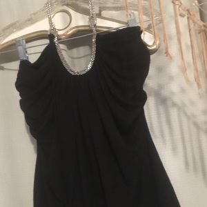 Black halter w/chained gatherings around neck